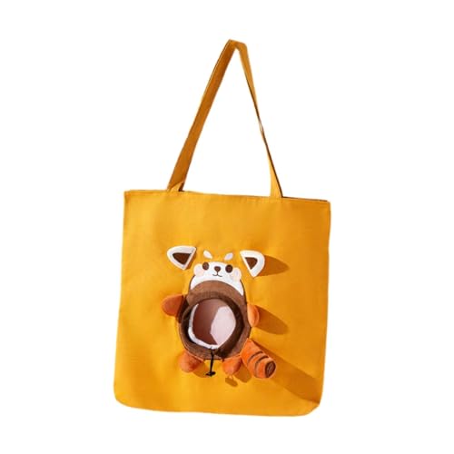 perfk Umhängetasche für Hunde und Katzen, leichte Schultertasche aus Canvas für Haustiere mit Kordelzug, Umhängetasche für Katzen und kleine Tiere, Brown and L von perfk