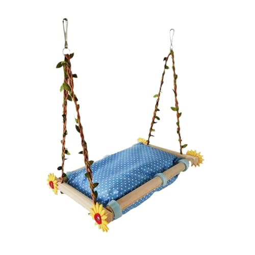 perfk Vogel Papagei Käfig Hängematte Vogel Sitzstangen Käfig Spielzeug Holz Liefert Papagei Stand Plattform Hängen Vogel Bett für Kanarienvögel Aras, Blau von perfk