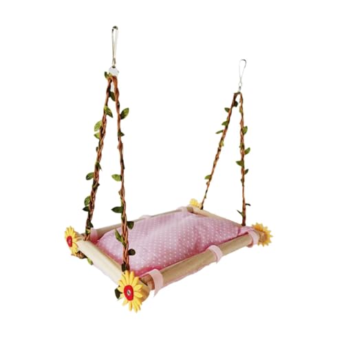 perfk Vogel Papagei Käfig Hängematte Vogel Sitzstangen Käfig Spielzeug Holz Liefert Papagei Stand Plattform Hängen Vogel Bett für Kanarienvögel Aras, Rosa von perfk