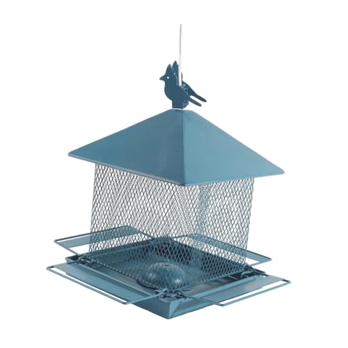 perfk Vogelfutterspender aus Metall für draußen, Papageienfutterspender, zum Aufhängen, Vogelfuttertablett, Futterstation für Vögel für den Balkon, Garten, BLAU von perfk