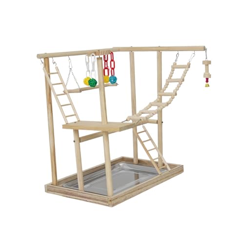 perfk Vogelspielplatz aus Holz, Vögel, Hängespielzeug, Kletterkäfig-Zubehör, Vogelspielzeugständer, Vogelkäfig, Holzleiter, Schaukel, Wellensittich, Conures von perfk