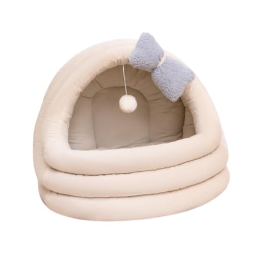 perfk Warmes Winterbett für Katzen, halbgeschlossenes Haustierhaus, universell warm und bequem, mit Spielball, Katzenbett, Höhle, Katzenschlafbett, M von perfk