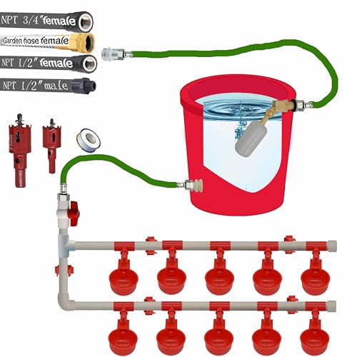 Komplettes Set Pipeline automatisches Hühnerbewässerungssystem, 1,27 cm PVC-Rohrzubehör, DIY-Set mit 2 Schläuchen, Hühner-Wasserbecher, Hühnerwasser, Geflügelbewässerung, Hühner-Wasserspender für von perfsign