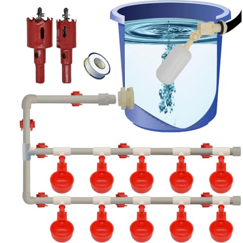 Komplettes Set Pipeline Automatische Hühnernippel Bewässerungsbecher und 1,27 cm PVC-T-Armaturen Rohrzufuhr Geflügeltränke Hühnertränke Hühnerwasserbecher Hühnerwasser Hühnerwasser von perfsign