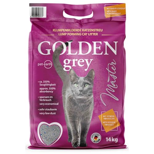 pet-earth Golden Grey Master Katzenstreu mit Babypuderduft 2x14kg von pet-earth