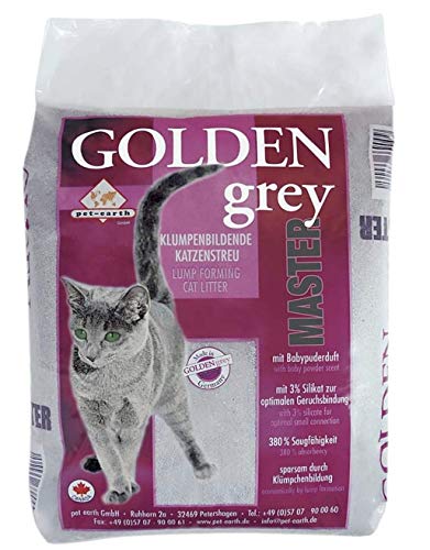 pet-earth Golden Grey Master Katzenstreu mit Babypuderduft 2x14kg von pet-earth