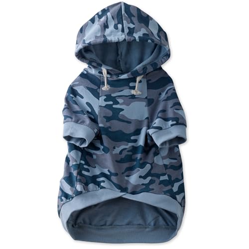 Pet Passion Hunde-Kapuzenpullover aus 100% Bio-Baumwolle, für kleine, mittelgroße und große Hunde, Camo-Marineblau, Größe S von pet passion