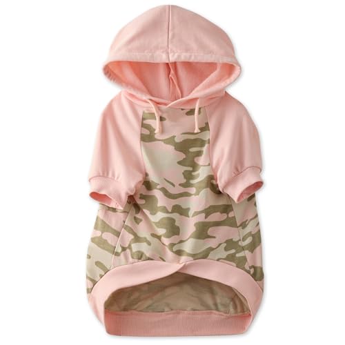 Pet Passion Hunde-Kapuzenpullover aus 100% Bio-Baumwolle, für kleine, mittelgroße und große Hunde, halbes Camouflage-Muster, Rosa, Größe L von pet passion