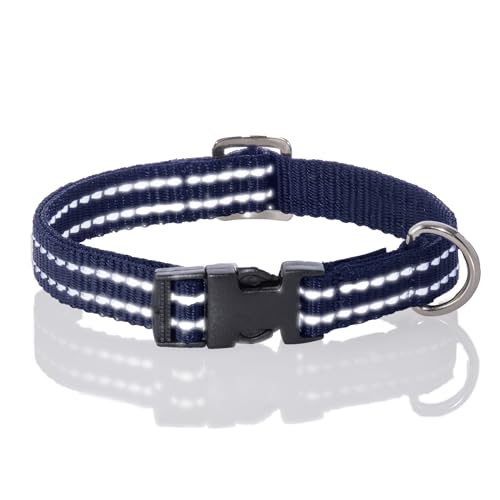 Pet Passion Verstellbares, reflektierendes Hundehalsband für kleine, mittelgroße und große Hunde, Marineblau, Größe L von pet passion