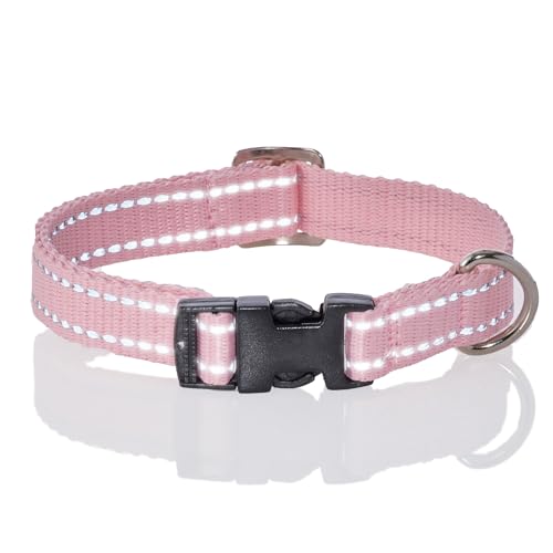 Pet Passion Verstellbares, reflektierendes Hundehalsband für kleine, mittelgroße und große Hunde, Rosa, Größe L von pet passion