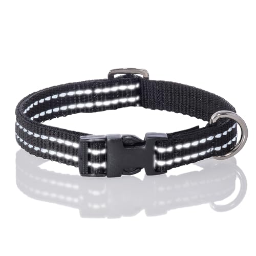 Pet Passion Verstellbares, reflektierendes Hundehalsband für kleine, mittelgroße und große Hunde, Schwarz, Größe L von pet passion