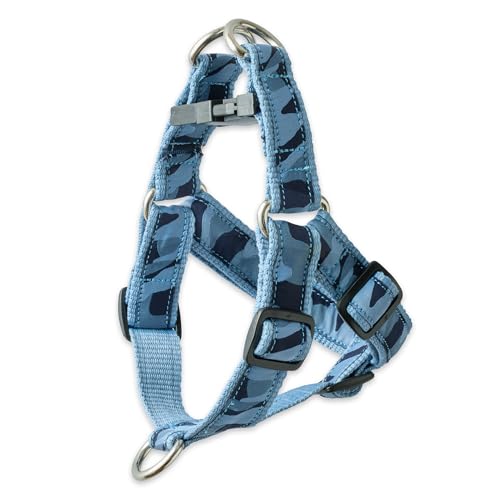 Pet Passion Verstellbares Hundegeschirr aus recyceltem Band für alle Hunderassen, Camo-Marineblau, Größe L von pet passion