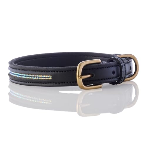 Pet Passion Verstellbares Hundehalsband aus veganem Leder mit Bling für Haustiere kleine, mittelgroße und große Hunde, Black Bling, Large von pet passion