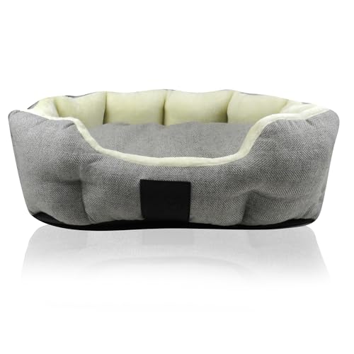 pet passion Mello-The Ultra Bolster Hundebett mit abnehmbarem, waschbarem Kissen für alle Haustierrassen, Elfenbein-Tweed, Größe M von pet passion