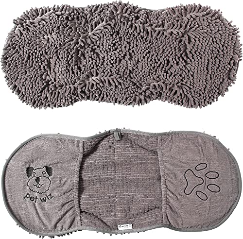 pet wiz Mikrofaser-Handtuch für Nudeln/Chenille, super saugfähig, schnell trocknend, leicht, mit praktischen Handschuhfächern, 82 cm x 32 cm (Grau) von pet wiz