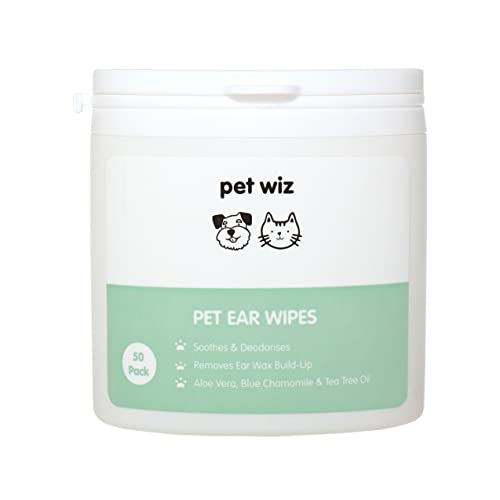 pet wiz Ohrtücher für Hunde & Katzen Reinigen, beruhigen & desinfizieren mit natürlichen Wirkstoffen Aloe Vera, Hamamamelis, Teebaumöl und blauem Kamillenextrakt von pet wiz