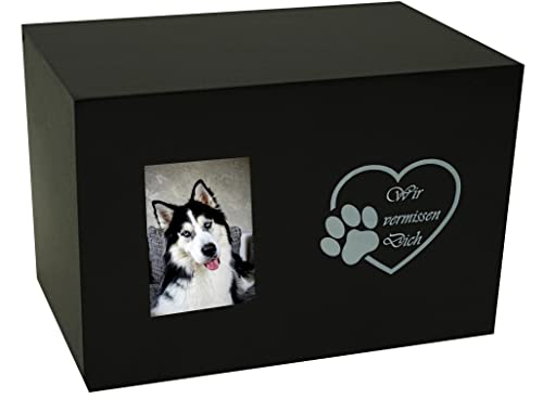 petbye Holz Haustierurne mit Fotorahmen - 18x12x12 cm Schwarz Dekorative Echtholz Asche Urne für Haustiere Hunde Katzen mit Pfoten Gravur und Platz für Foto P-14912 von petbye