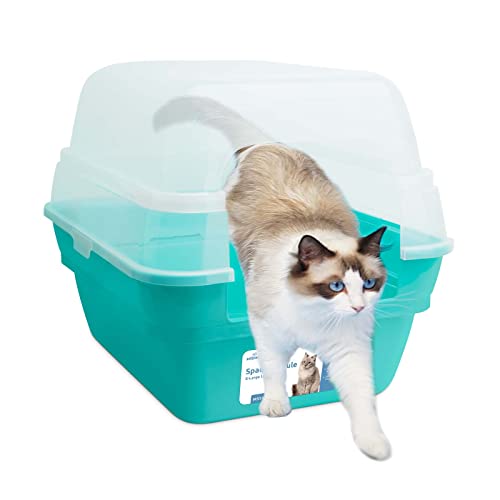 3in1 katzenklo mit Deckel groß katzentoilette, Jumbo Hooded Katzentoilette XXL Katzen klo mit Haube Dach offen,Katzchen Katzentoilette mit hohem Rand Teal 55x45x44cm von Petfamily