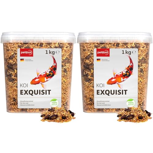 petifool Koi Exquisit 1kg – getrocknete Futtermischung - für Wasserschildkröten und Fische – Mischung aus Seidenraupen, Shrimps und Gammarus - Naturfutter (Packung mit 2) von petifool