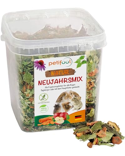 petifool Neujahrsmix 410g - Ergänzungsfutter für Nager - natürliches Nagerfutter für Kaninchen, Meerschweinchen, Hamster, Chinchilla & mehr - ohne künstliche Zusätze - 100% Natur - artgerechtes Futter von petifool