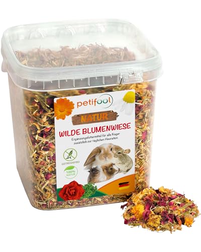 petifool Wilde Blumenwiese 600g - Ergänzungsfutter für Nager - für Kaninchen, Meerschweinchen, Hamster, Chinchilla & mehr - ohne künstliche Zusätze - 100% Natur - artgerechtes Futter von petifool