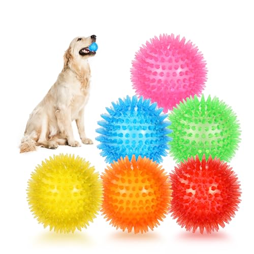 petizer 6 Stück 6,3 cm Quietschende Hundespielzeugbälle, schwimmende Hunde-Poolbälle, stachelige Hundebälle, langlebiges interaktives Apportierspielzeug für Welpen, Hundekauspielzeug zum Zahnen (6,3 von petizer