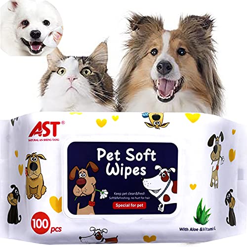 petjanicahome Feuchttücher für Haustier Hund Katze Feuchttuch Hypoallergen Bio-Reinigungstücher für Körper, Pfoten, Ohr, Gesicht - Duftfreie Hypoallergene, Natürliche, (1 Packung / 100 Stück) von petjanicahome