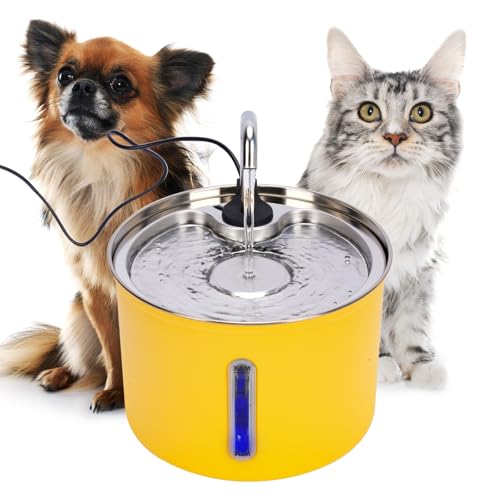 Automatischer Katzen-Wasserspender, 3 l, mit Wasserstandsfenster, 304 Edelstahl, Wasserspender für Hunde, Katzen, mehrere Haustiere, Gelb von petour