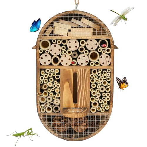 Holz-Maurer-Insekten-Bienen-Schmetterlingshaus mit wasserdichtem Dach, Insektenhotel, zum Aufhängen, Bambus-Lebensraum für Bienen, Schmetterling, Marienkäfer, Bienenkiste, Schmetterlings-Lebensraum von petour