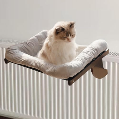 petsome Katzen-Fensterstange, Katzen-Fenster-Hängematte, verstellbare Fensterbank, Katzen-Sitzstange mit Hartholz und flauschigem Kissen, 2-in-1-Verwendung für Fenster und Nachttisch, für große Lats von petsome