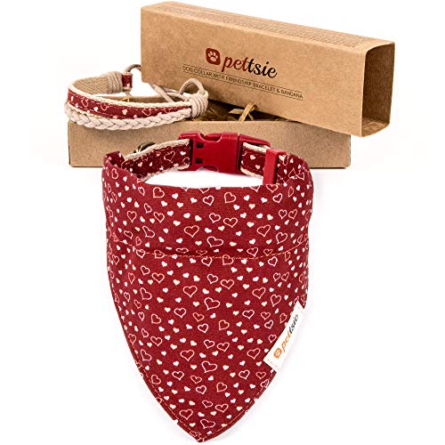 Hundehalstuch mit Halsband und Freundschaftsarmband von Pettsie, Verstellbare Größen S, M, und L, Abnehmbares Bandana Tuch, Geschenkbox inklusive, Hundeliebhaber, L, Rot von pettsie