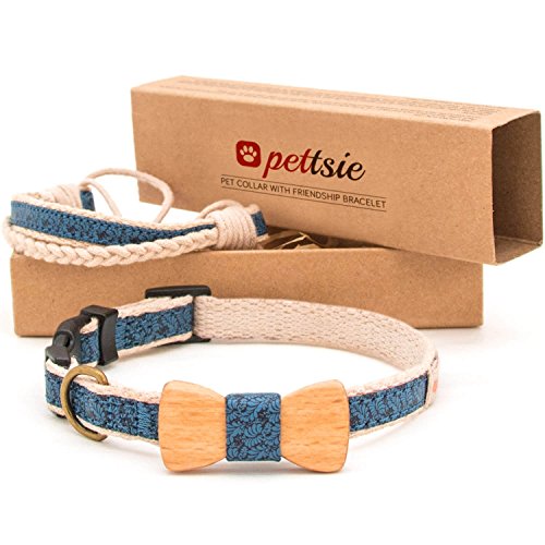 Pettsie Hundehalsband mit Fliege und Freundschaftsarmband, einstellbare Größen XS, S und M, haustierfreundlicher Hanf, stark und langlebig, tolles Geschenk für Hundeliebhaber in Geschenkbox von pettsie