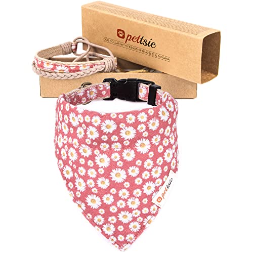 pettsie Hundehalsband mit Bandana Tuch und Freundschaftsarmband, einstellbare Größen S, M und L, tolles Geschenk für Hundeliebhaber in Geschenkbox, L, Rosa von pettsie