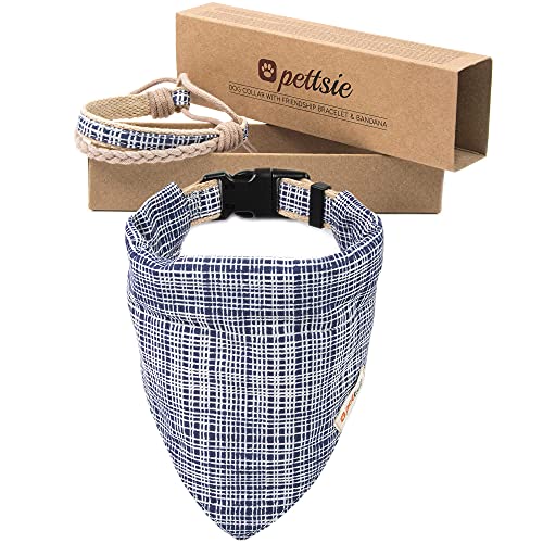 pettsie Hundehalsband mit Bandana Tuch und Freundschaftsarmband, einstellbare Größen S, M und L, tolles Geschenk für Hundeliebhaber in Geschenkbox, L 45,7-66 cm, Blau von pettsie