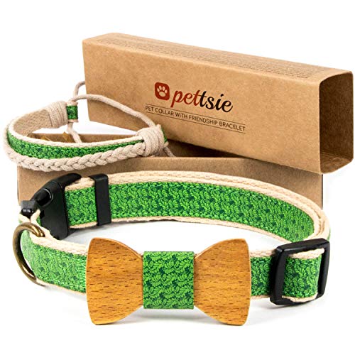 Pettsie Hundehalsband mit Fliege und Freundschaftsarmband, einstellbare Größen S und M, haustierfreundlicher Hanf, stark und langlebig, tolles Geschenk für Hundeliebhaber in Geschenkbox von pettsie