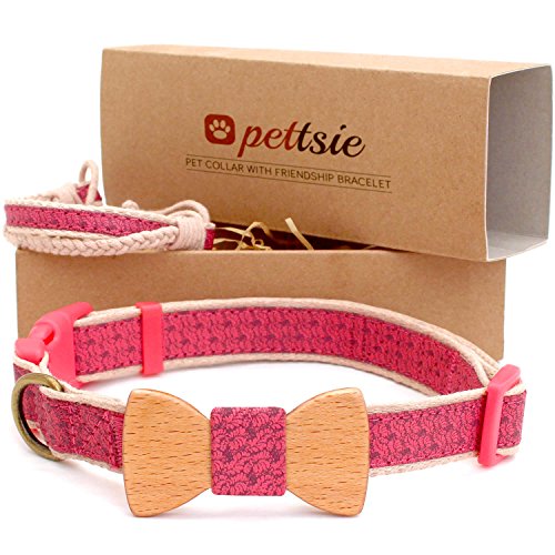 Pettsie Hundehalsband mit Fliege und Freundschaftsarmband, einstellbare Größen XS, S und M, haustierfreundlicher Hanf, stark und langlebig, tolles Geschenk für Hundeliebhaber in Geschenkbox von pettsie