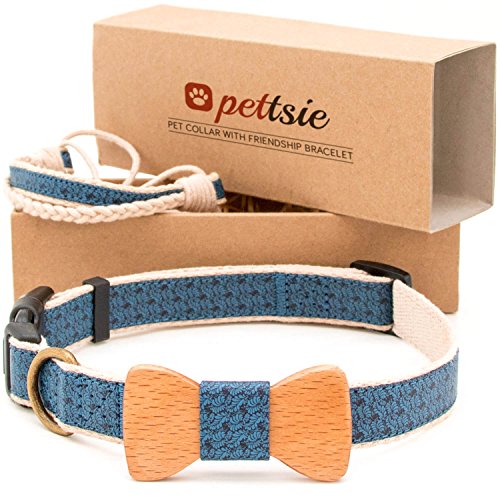 Pettsie Hundehalsband mit Fliege und Freundschaftsarmband, einstellbare Größen XS, S und M, haustierfreundlicher Hanf, stark und langlebig, tolles Geschenk für Hundeliebhaber in Geschenkbox von pettsie