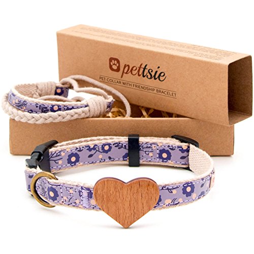 Pettsie Hundehalsband mit Herz und Freundschaftsarmband, einstellbare Größen S und M, haustierfreundlicher Hanf, stark und langlebig, tolles Geschenk für Hundeliebhaber in Geschenkbox von pettsie