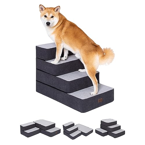 Hundetreppe für kleine Hunde, genähte Schaumstoff-Haustierstufen für hohe Betten, Sofas und Stühle, DIY Haustiertreppe, rutschfest, zusammenklappbar, Hundetreppe für große Hunde und Katzen, 4 Stufen, von pettycare