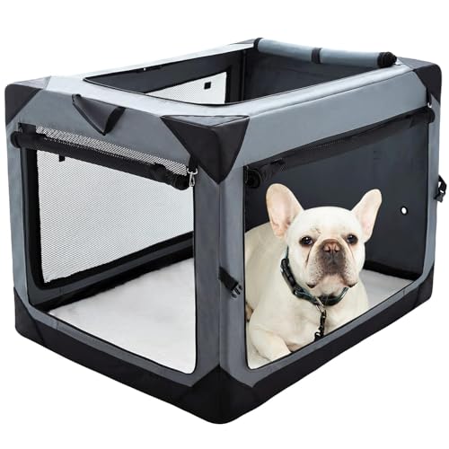 Pettycare 66 cm faltbare Hundebox für mittelgroße Hunde, 4-türige faltbare weiche Hundehütte mit kaufesten Netzfenstern, Indoor- & Outdoor-Reise-Hundebox, weiche Seite Hundebox von pettycare