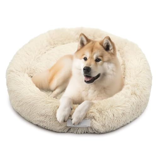 pfoten&nasen® Wolke 7 Hundebett Original [Beige, L - 85cm] Für Mittelgroße Hunde, Hundebett Waschbar, Wolke Hundebett, Hundebett Donut, Hundebett Rund, Hundebett Flauschig, Dog Bed, Donut Hundebett. von pfoten&nasen