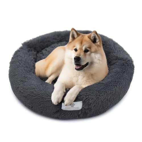 pfoten&nasen® Wolke 7 Hundebett Original [Dunkelgrau, L - 85cm] Für Mittelgroße Hunde, Hundebett Waschbar, Wolke Hundebett, Hundebett Donut, Hundebett Rund, Hundebett Flauschig, Dog Bed. von pfoten&nasen