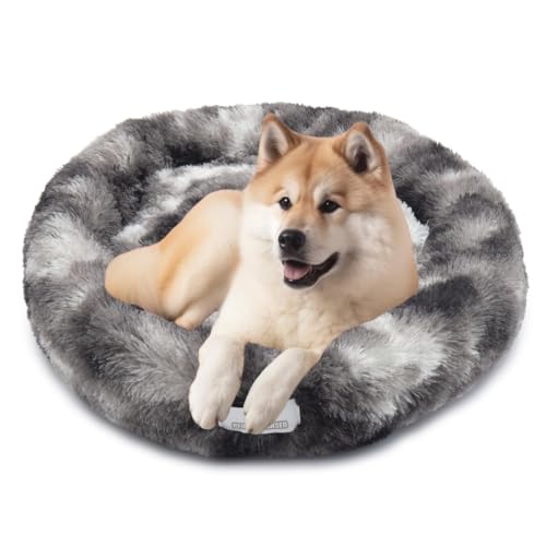 pfoten&nasen® Wolke 7 Hundebett Original Für Große, Mittelgroße und Kleine Hunde, Wolke Hundebett Waschbar, Hundekissen, Hundekorb, Hundebett Rund, Dog Bed, Hundekörbchen, Grau_Weiß (M - 75cm). von pfoten&nasen