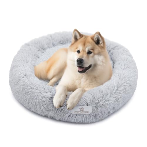 pfoten&nasen® Wolke 7 Hundebett Original Für Große, Mittelgroße und Kleine Hunde, Wolke Hundebett Waschbar, Hundekissen, Hundekorb, Hundebett Rund, Dog Bed, Hundekörbchen. (Hellgrau, L - 85cm) von pfoten&nasen