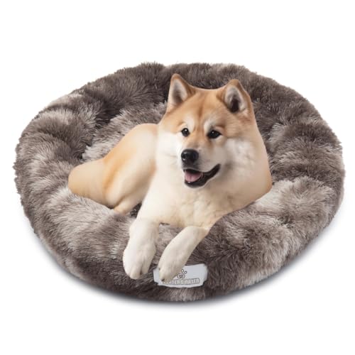 pfoten&nasen® Wolke 7 Hundebett Original [Braun/Weiß, XXL - 120cm] Für Große Hunde, Hundebett Waschbar, Wolke Hundebett, Hundebett Donut, Hundebett Rund, Hundebett Flauschig, Dog Bed. von pfoten&nasen