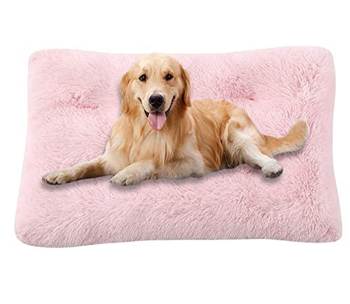 Große Hundebett-Kistenmatratze, ultraweiche, flauschige Hundematratze, rutschfestes, waschbares Hundebett, mittlere Angstlinderung, Baumwoll-Hundekissen (XL-95 x 65 cm, Hellrosa) von ping bu