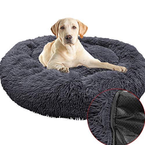 ping bu Deluxe Antistress Hundebett Sofa Waschbar Rundes Plüsch Hundekissen in Doughnut-Form, Orthopädisches Kissen Flauschig für Große und Extra Große Hunde (70cm,Dunkelgrau) von ping bu