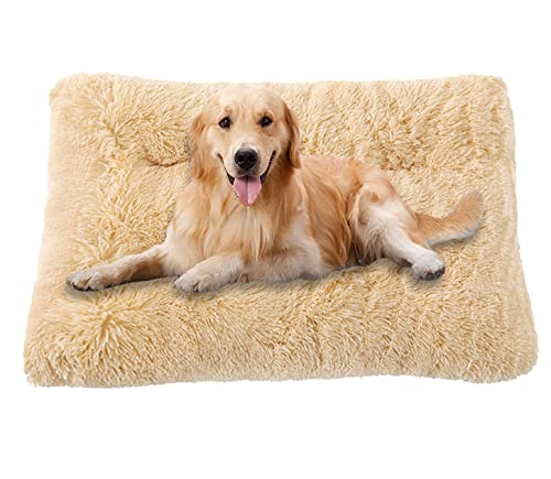 ping bu Große Hundebett-Kistenmatratze, ultraweiche, flauschige Hundematratze, rutschfest, waschbar, mittelgroß, Angstlinderung, Baumwoll-Hundekissen (XXXL-125 x 85 cm, Beige) von ping bu