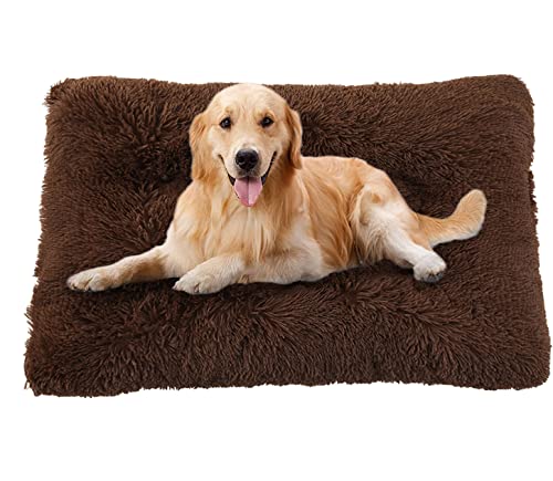 ping bu Große Hundebett-Kistenmatratze, ultraweiche, flauschige Hundematratze, rutschfest, waschbar, mittelgroß, Angstlinderung, Baumwoll-Hundekissen (XXXL-125 x 85 cm, Kaffeebraun) von ping bu