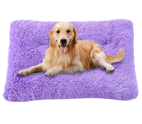 ping bu Große Hundebett-Kistenmatratze, ultraweiche, flauschige Hundematratze, rutschfest, waschbar, mittelgroß, Angstlinderung, Baumwolle, Hundekissen (L-80 x 55 cm, Violett) von ping bu